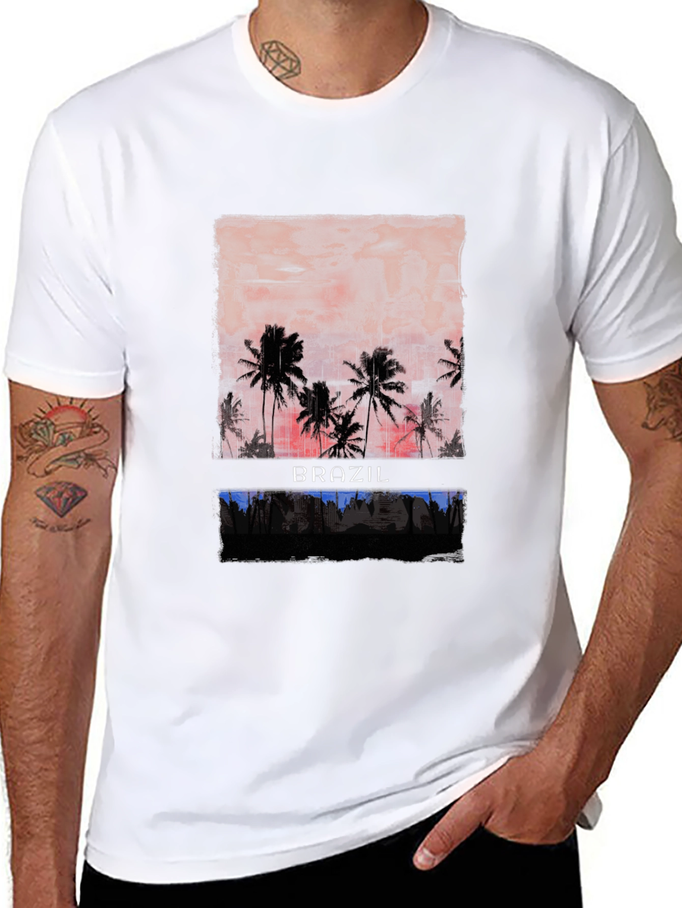 Brazil Palms Graphic T-Shirt - Sunset Palm Trees