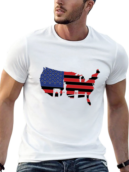 USA Flag Map T-Shirt - Patriotic Landmarks