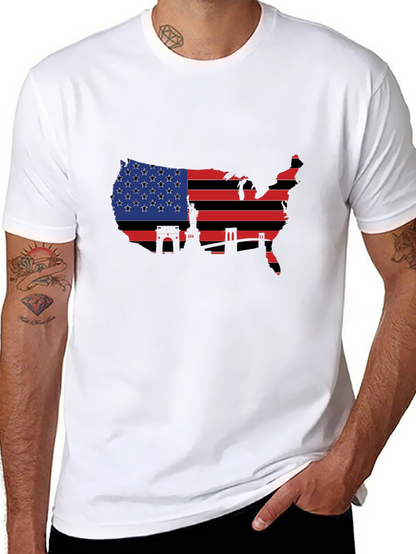 USA Flag Map T-Shirt - Patriotic Landmarks