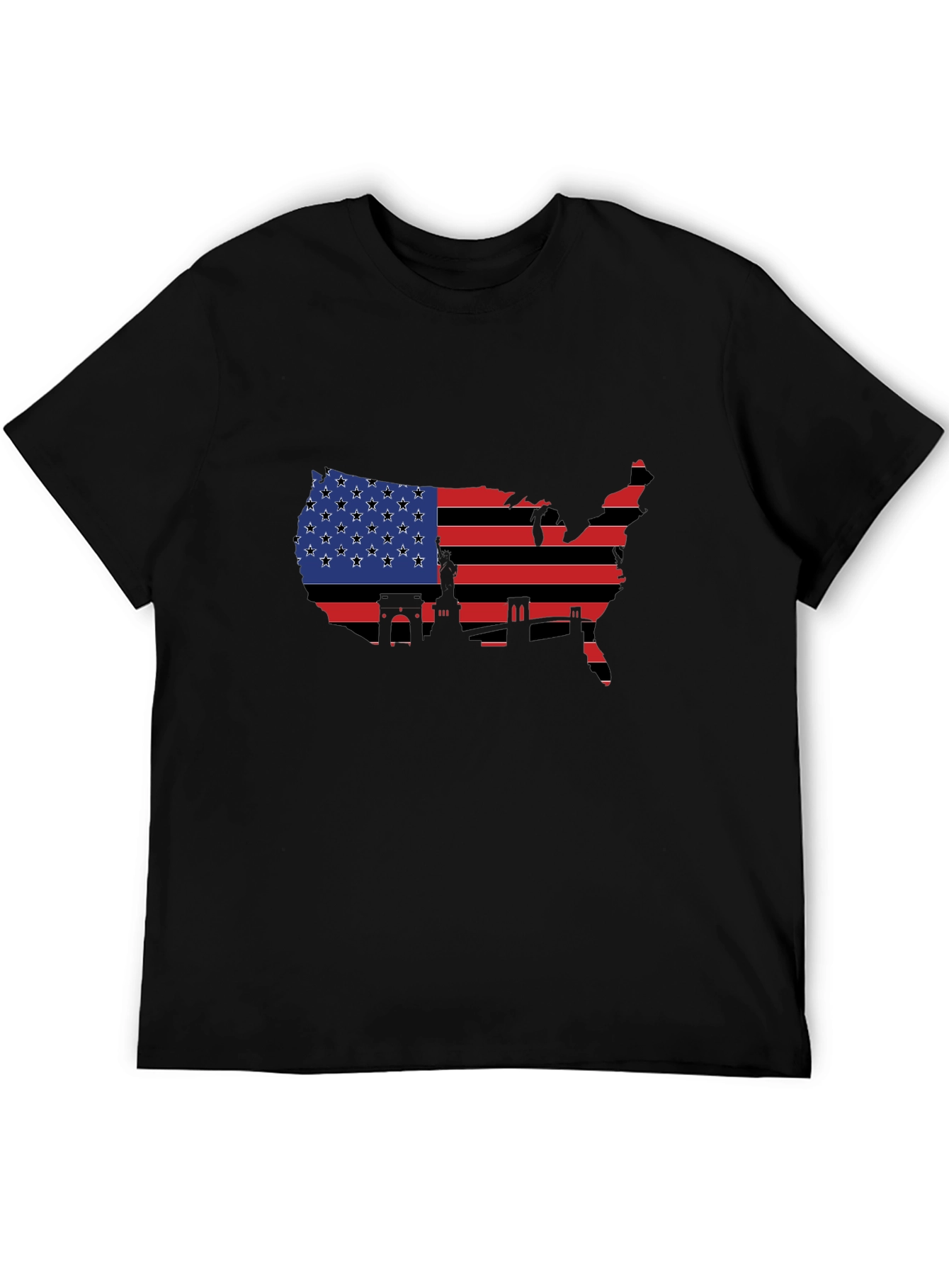 USA Flag Map T-Shirt - Patriotic Landmarks