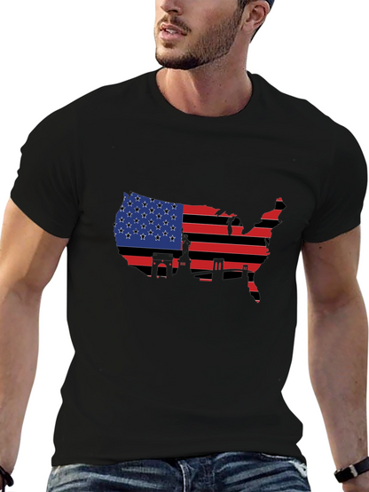USA Flag Map T-Shirt - Patriotic Landmarks