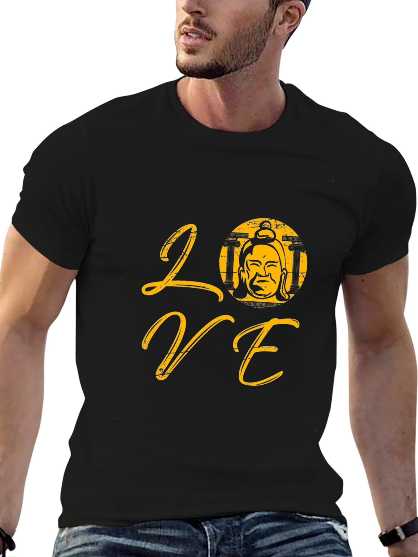 Love Buddha Graphic T-Shirt - Trendy Black Tee