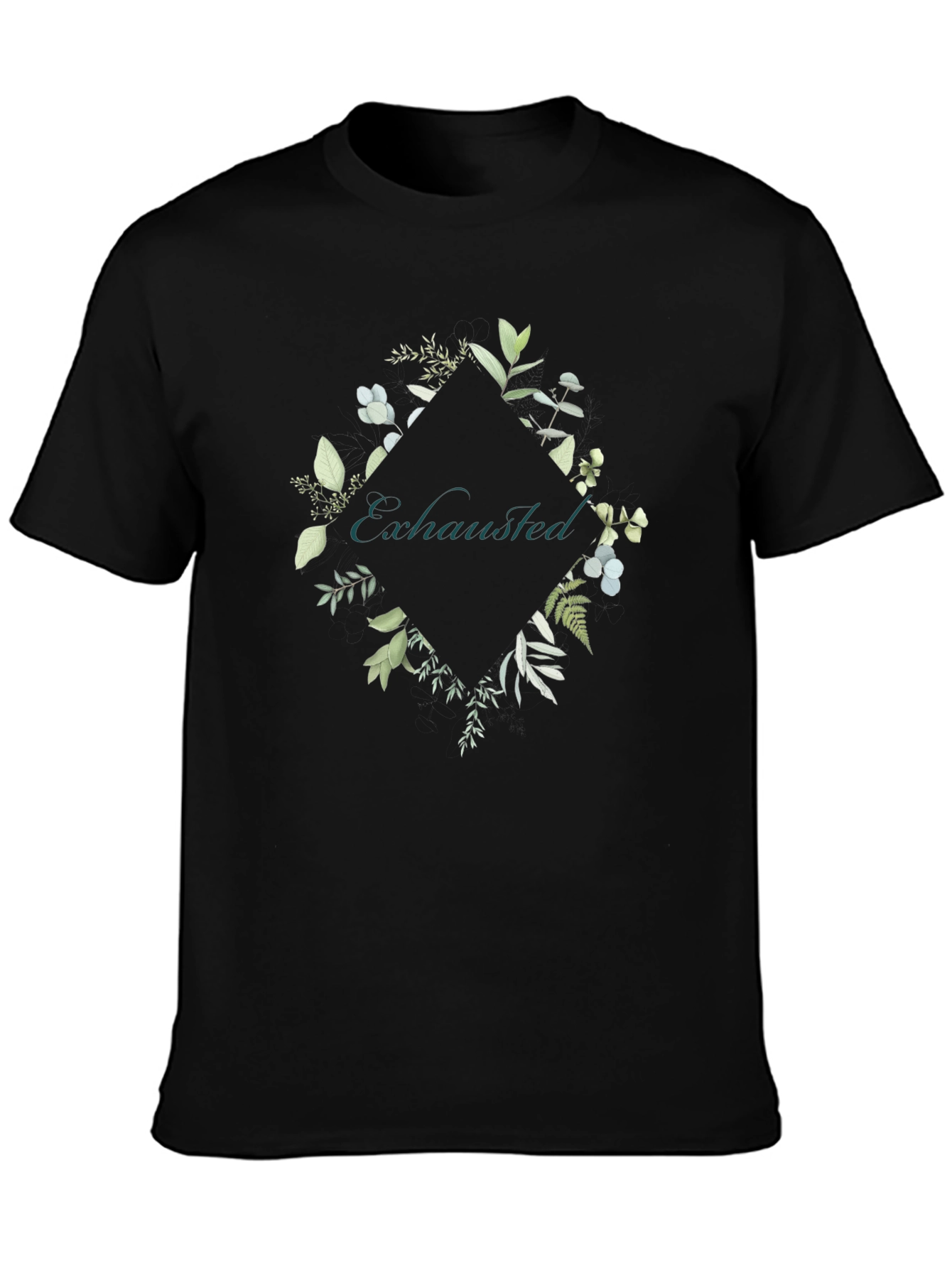 Exhausted Botanical Graphic Tee - Black Cotton Shirt