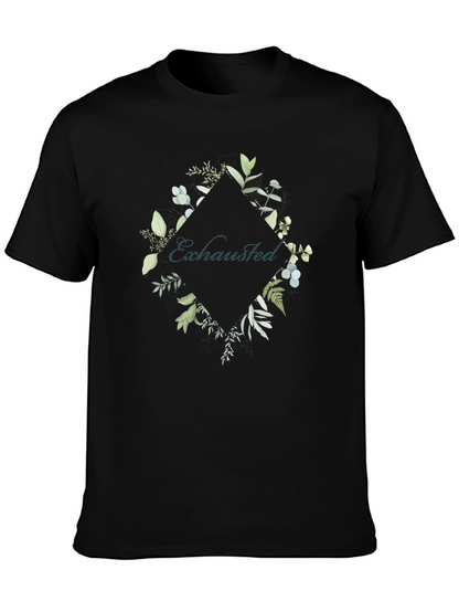 Exhausted Botanical Graphic Tee - Black Cotton Shirt
