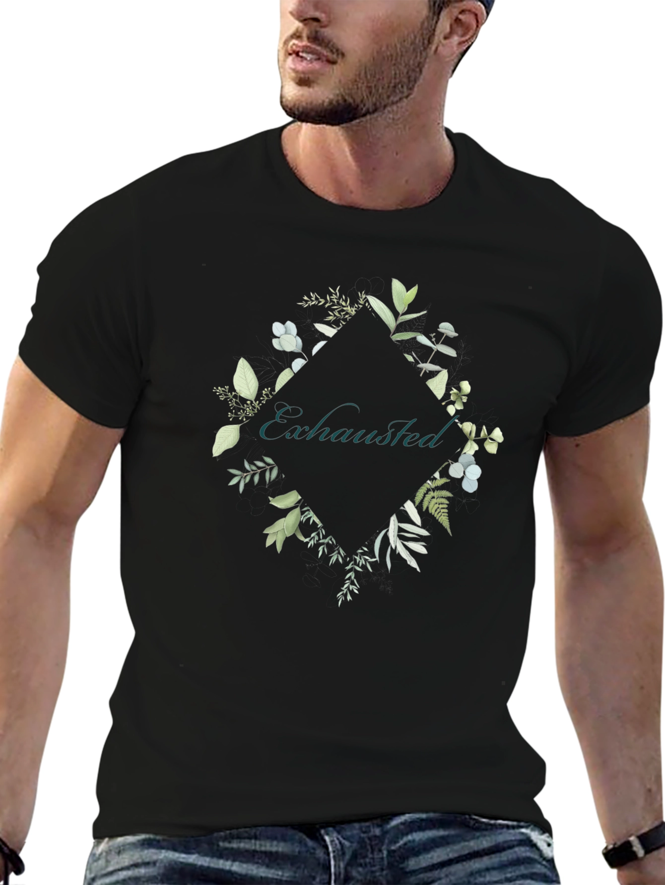 Exhausted Botanical Graphic Tee - Black Cotton Shirt