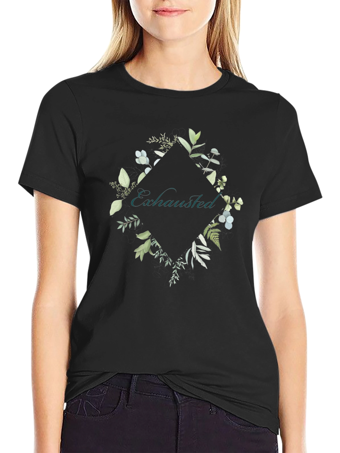 Exhausted Botanical Graphic Tee - Black Cotton Shirt