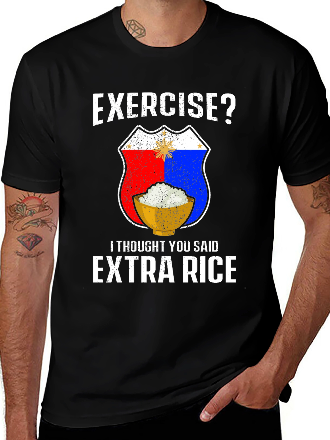 Exercise? Extra Rice Black Graphic T-Shirt