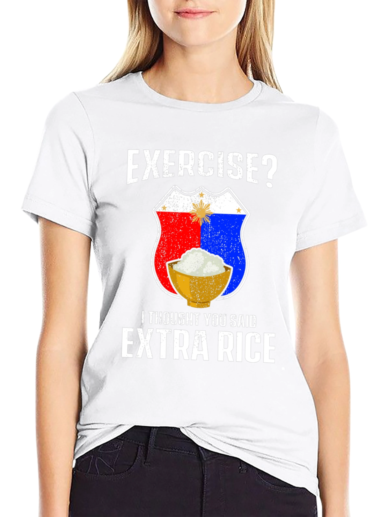 Exercise? Extra Rice Black Graphic T-Shirt