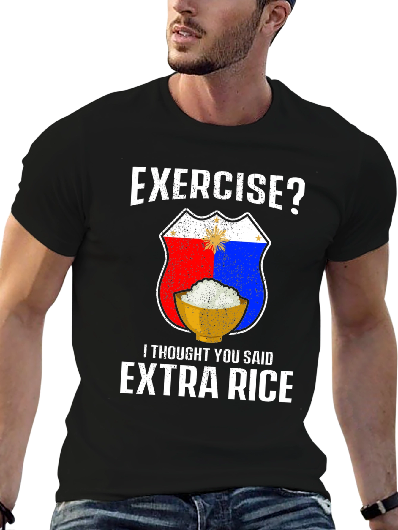 Exercise? Extra Rice Black Graphic T-Shirt