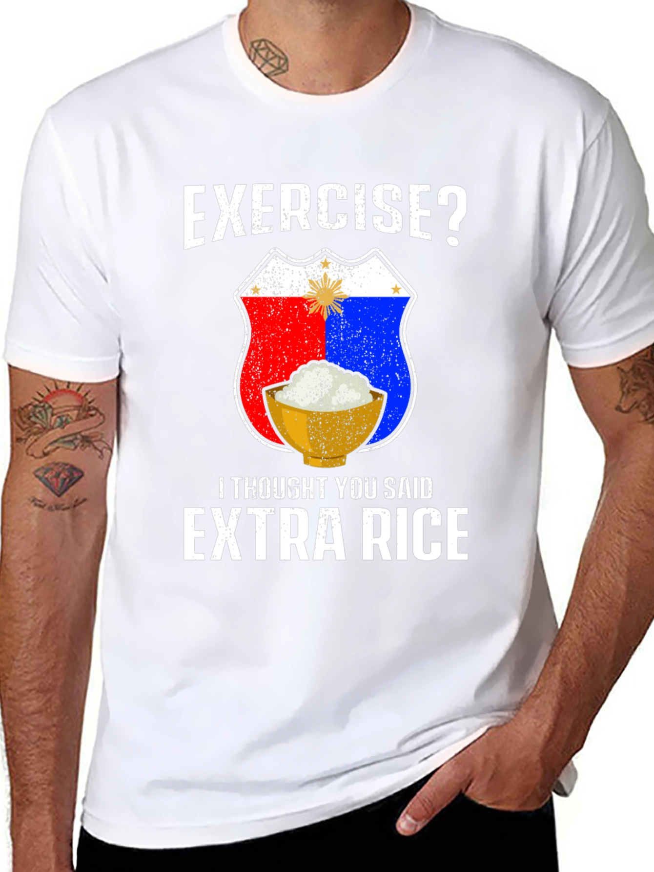 Exercise? Extra Rice Black Graphic T-Shirt