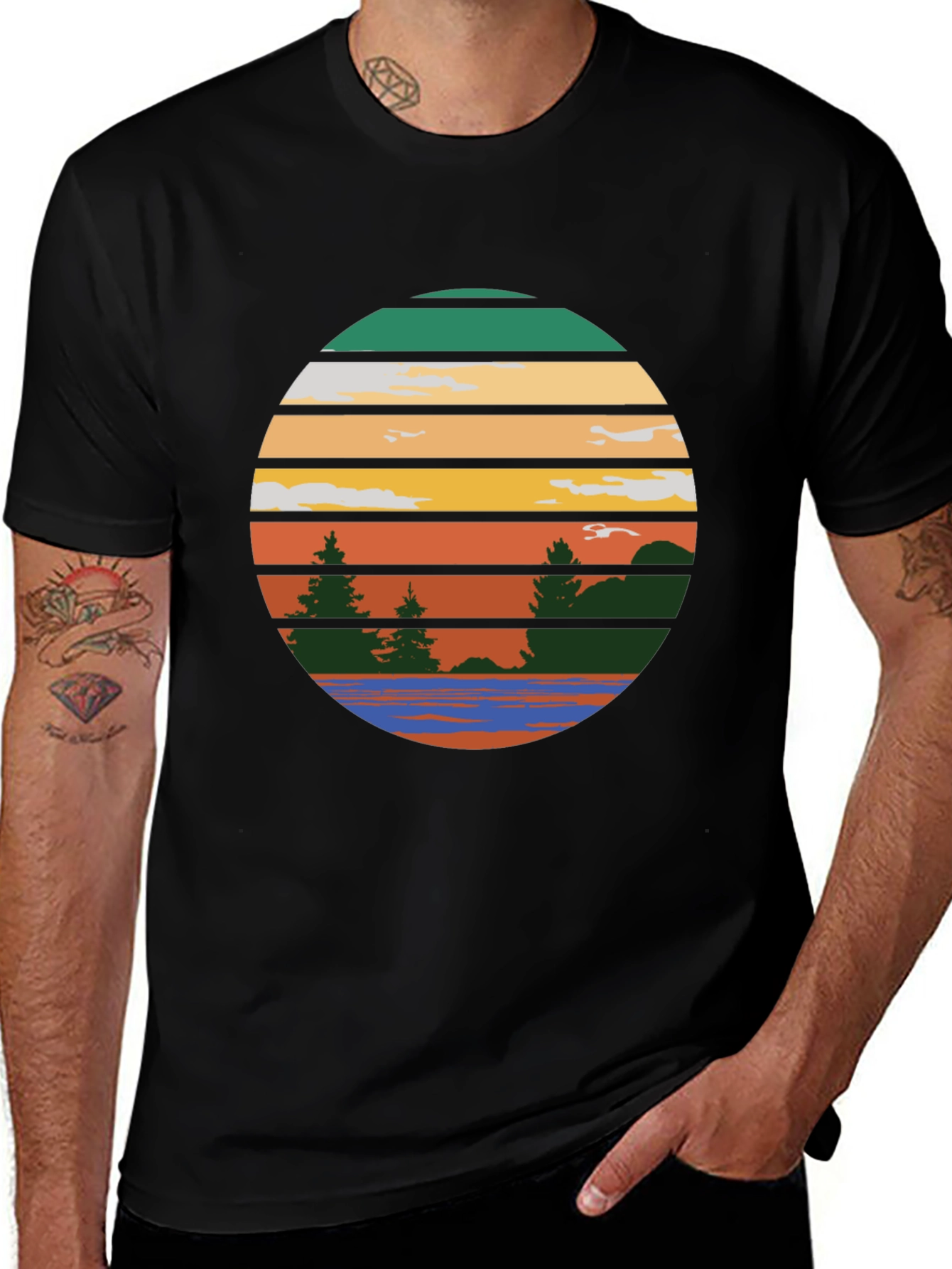 Retro Sunset Lake Graphic Tee