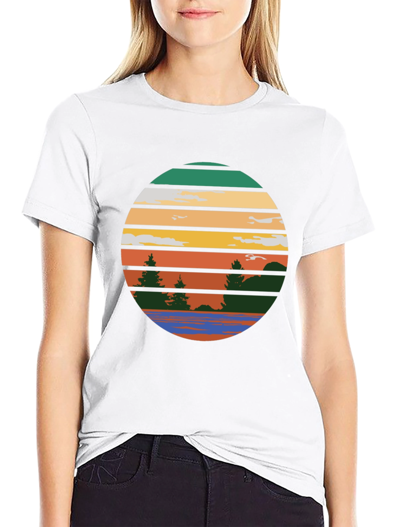 Retro Sunset Lake Graphic Tee