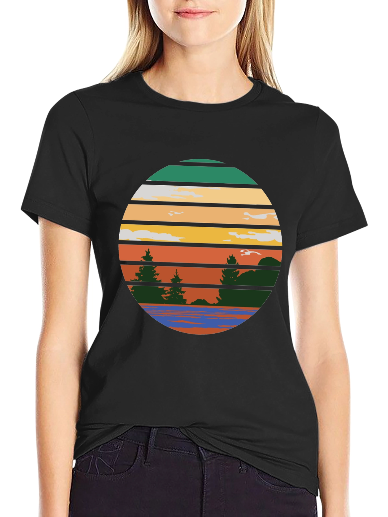 Retro Sunset Lake Graphic Tee