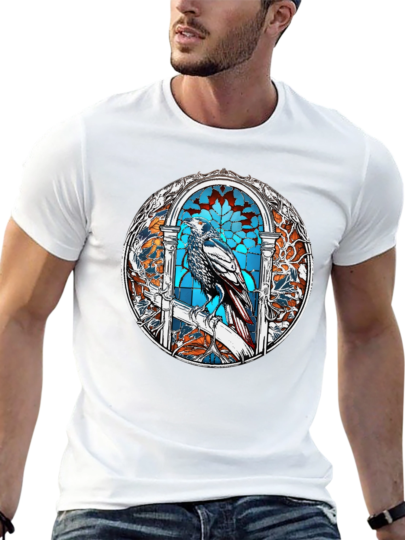 Raven Stained Glass Graphic T-Shirt - Black