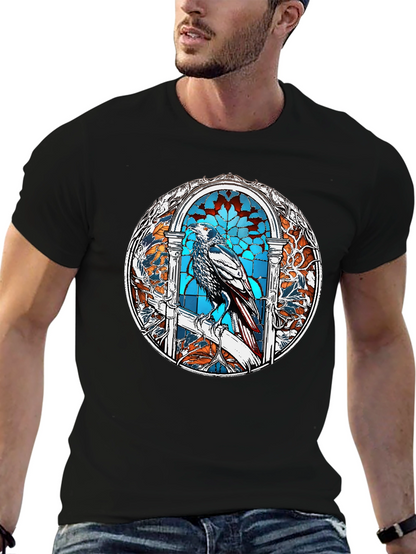Raven Stained Glass Graphic T-Shirt - Black