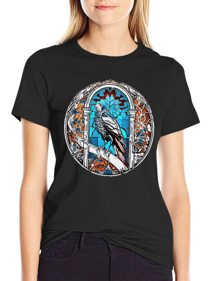Raven Stained Glass Graphic T-Shirt - Black