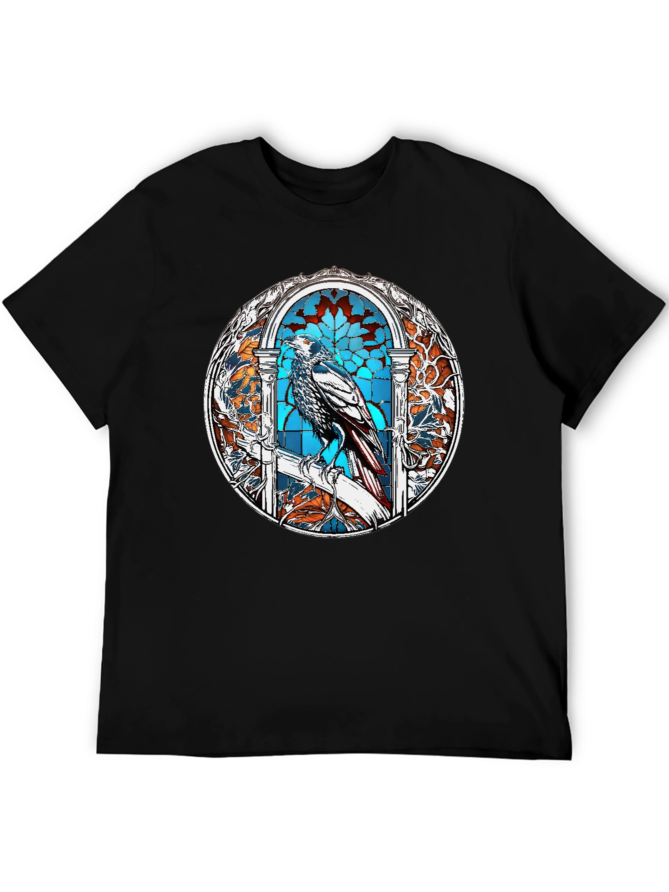 Raven Stained Glass Graphic T-Shirt - Black