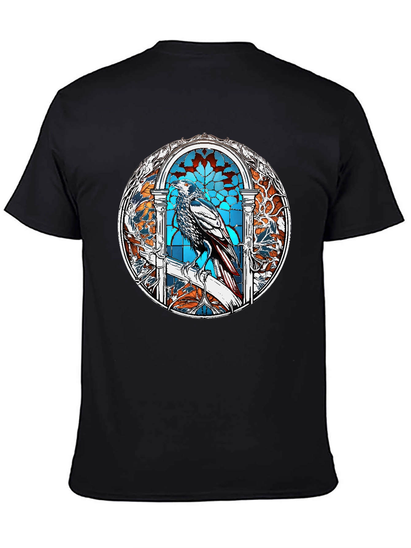 Raven Stained Glass Graphic T-Shirt - Black