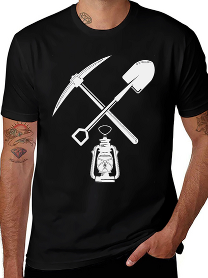 Miners Pickaxe & Shovel Lantern Black T-Shirt