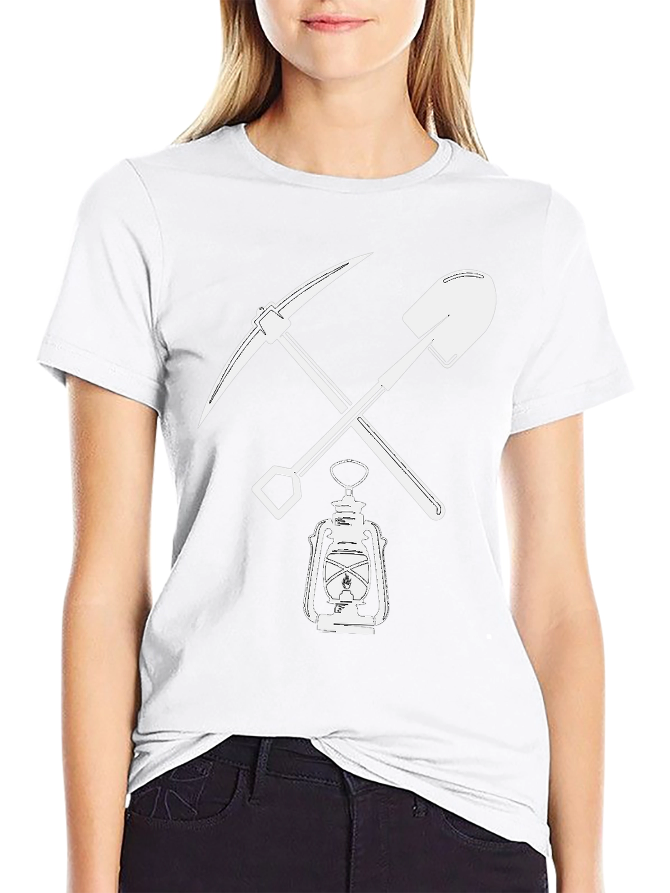 Miners Pickaxe & Shovel Lantern Black T-Shirt