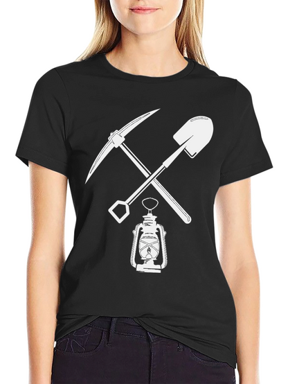 Miners Pickaxe & Shovel Lantern Black T-Shirt