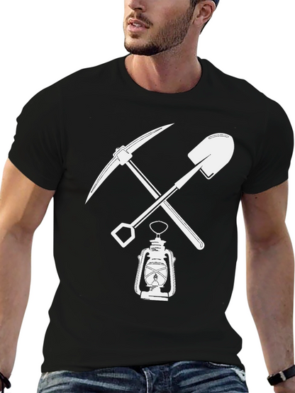 Miners Pickaxe & Shovel Lantern Black T-Shirt