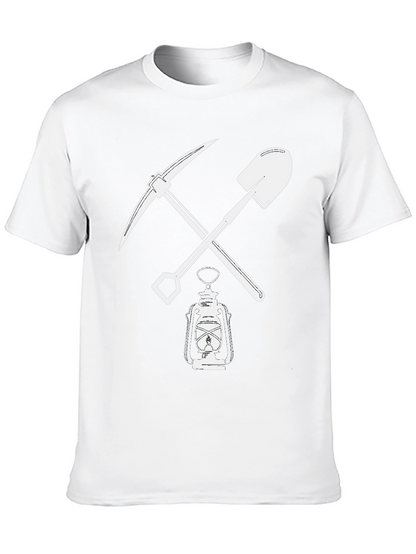 Miners Pickaxe & Shovel Lantern Black T-Shirt