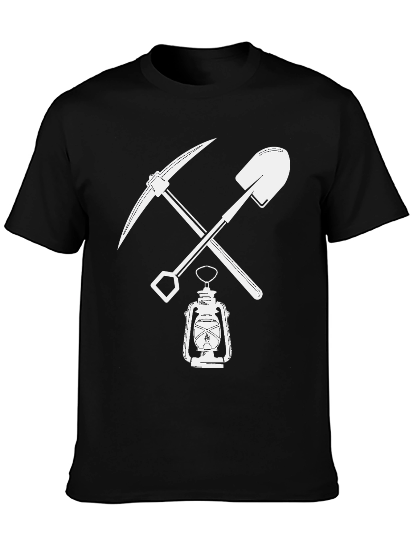Miners Pickaxe & Shovel Lantern Black T-Shirt
