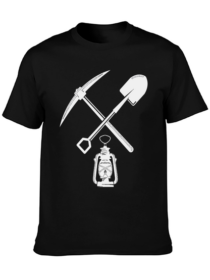 Miners Pickaxe & Shovel Lantern Black T-Shirt