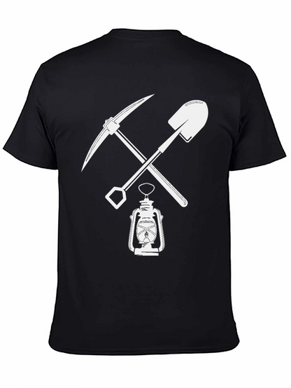Miners Pickaxe & Shovel Lantern Black T-Shirt