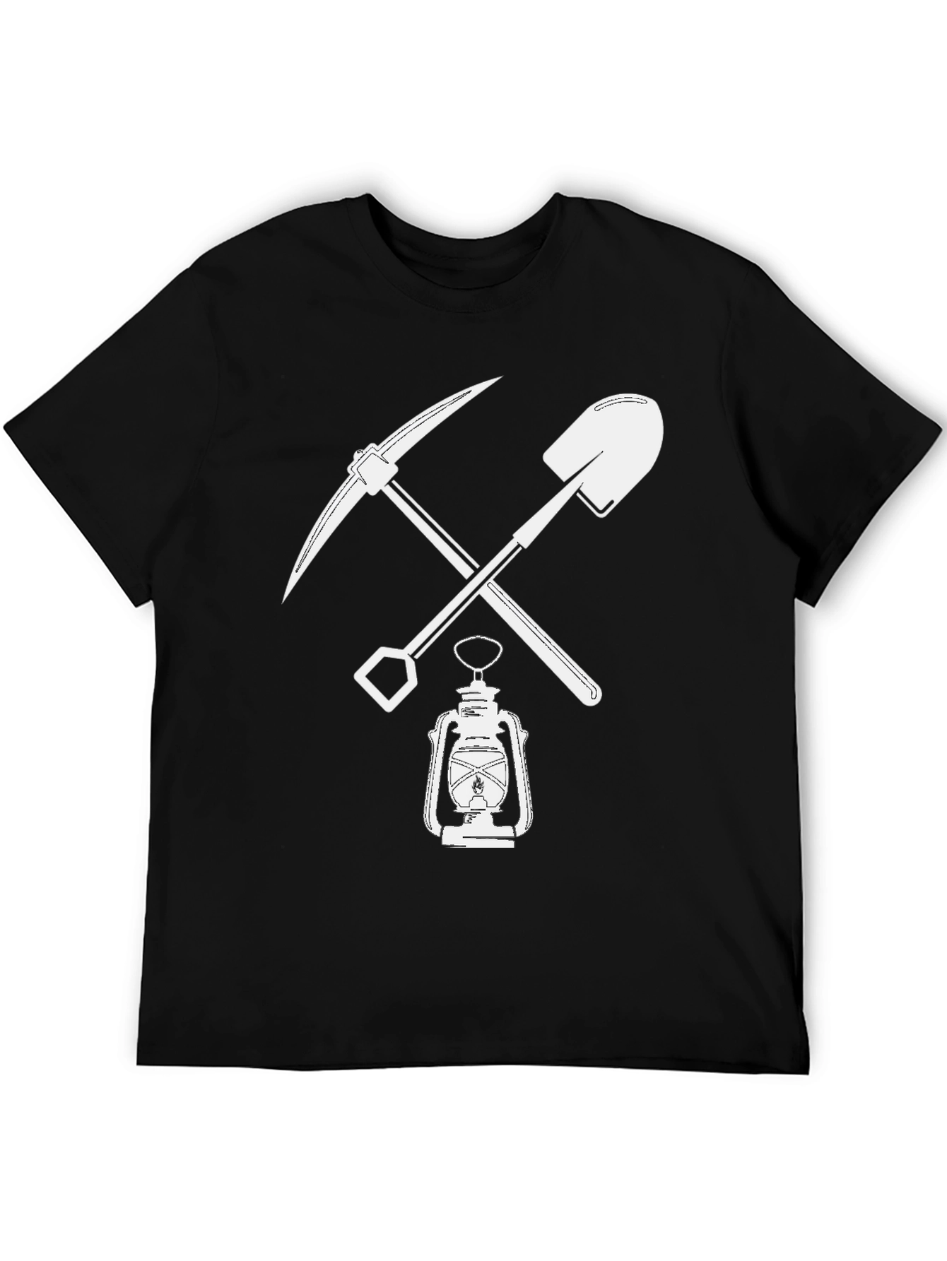 Miners Pickaxe & Shovel Lantern Black T-Shirt