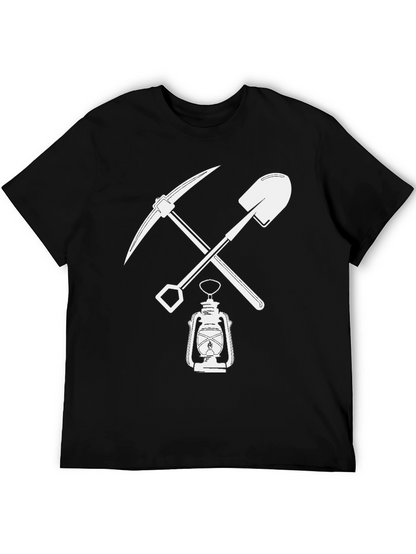 Miners Pickaxe & Shovel Lantern Black T-Shirt