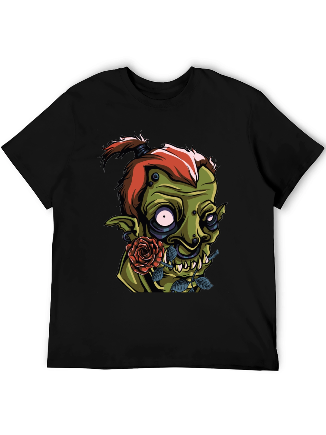Mens Black T-Shirt - Goblin and Rose Design