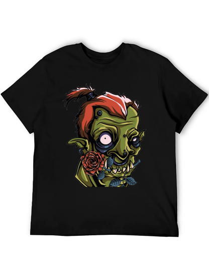 Mens Black T-Shirt - Goblin and Rose Design