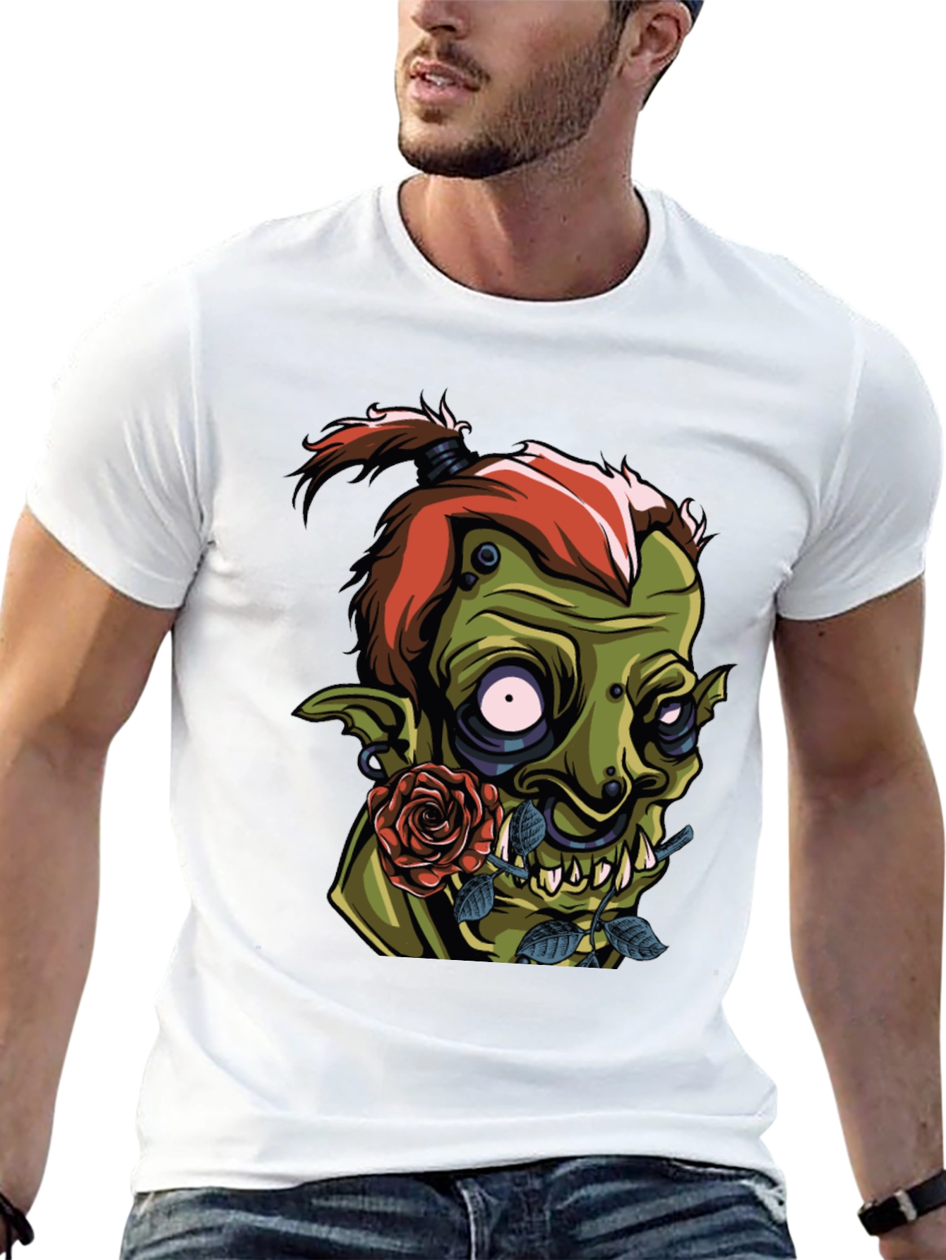 Mens Black T-Shirt - Goblin and Rose Design
