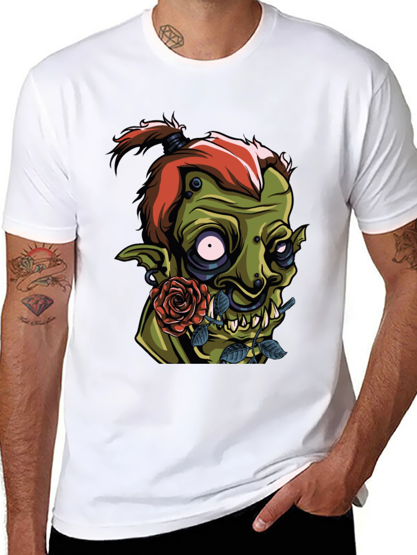 Mens Black T-Shirt - Goblin and Rose Design