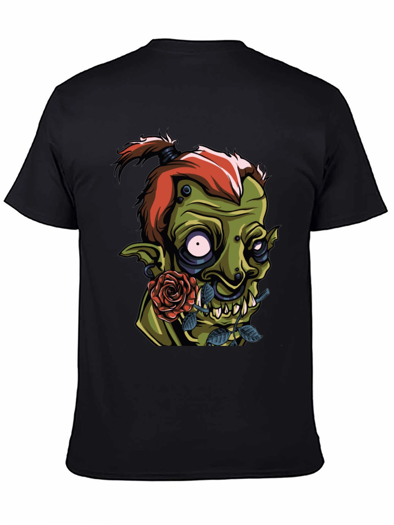 Mens Black T-Shirt - Goblin and Rose Design