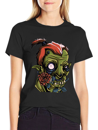 Mens Black T-Shirt - Goblin and Rose Design