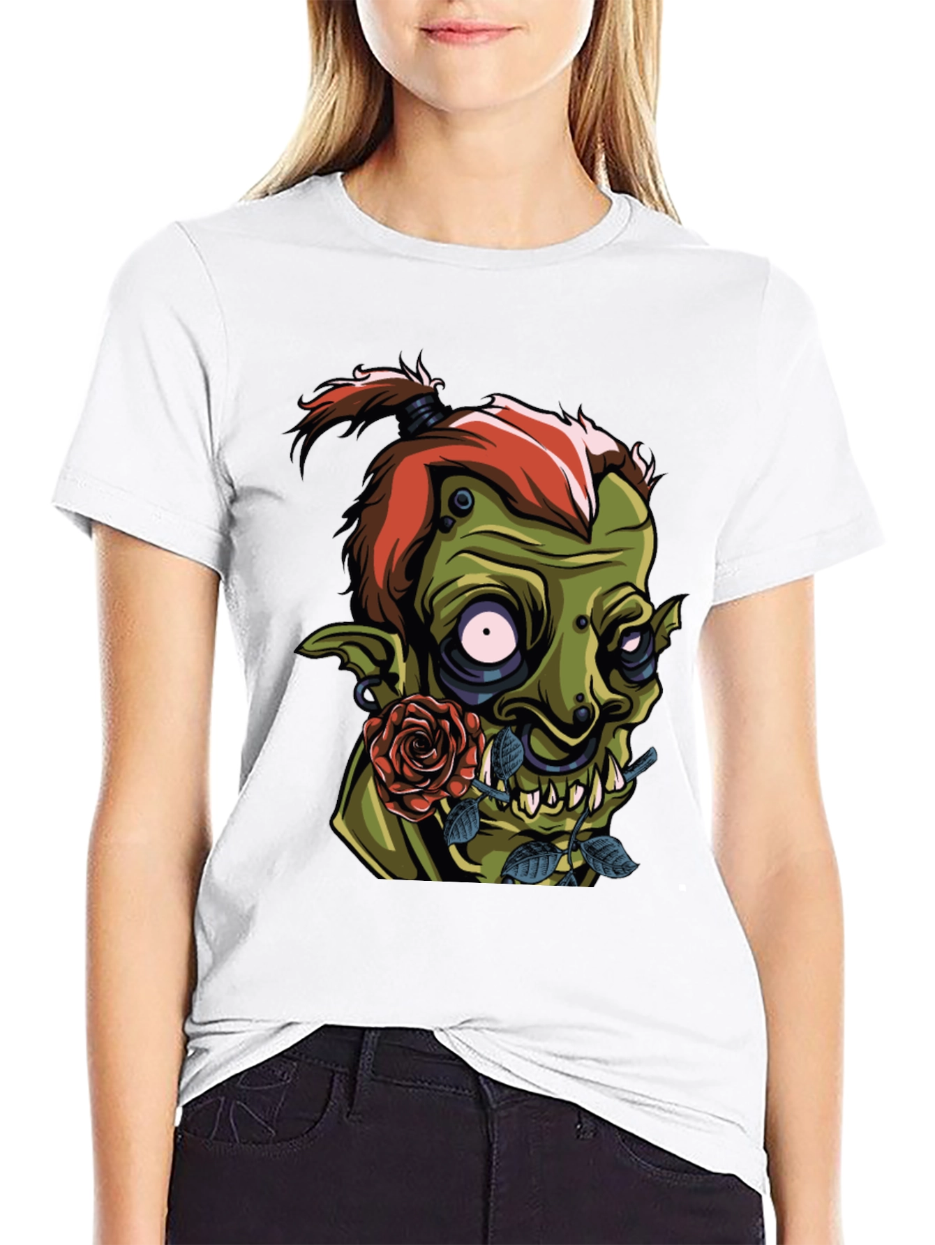 Mens Black T-Shirt - Goblin and Rose Design