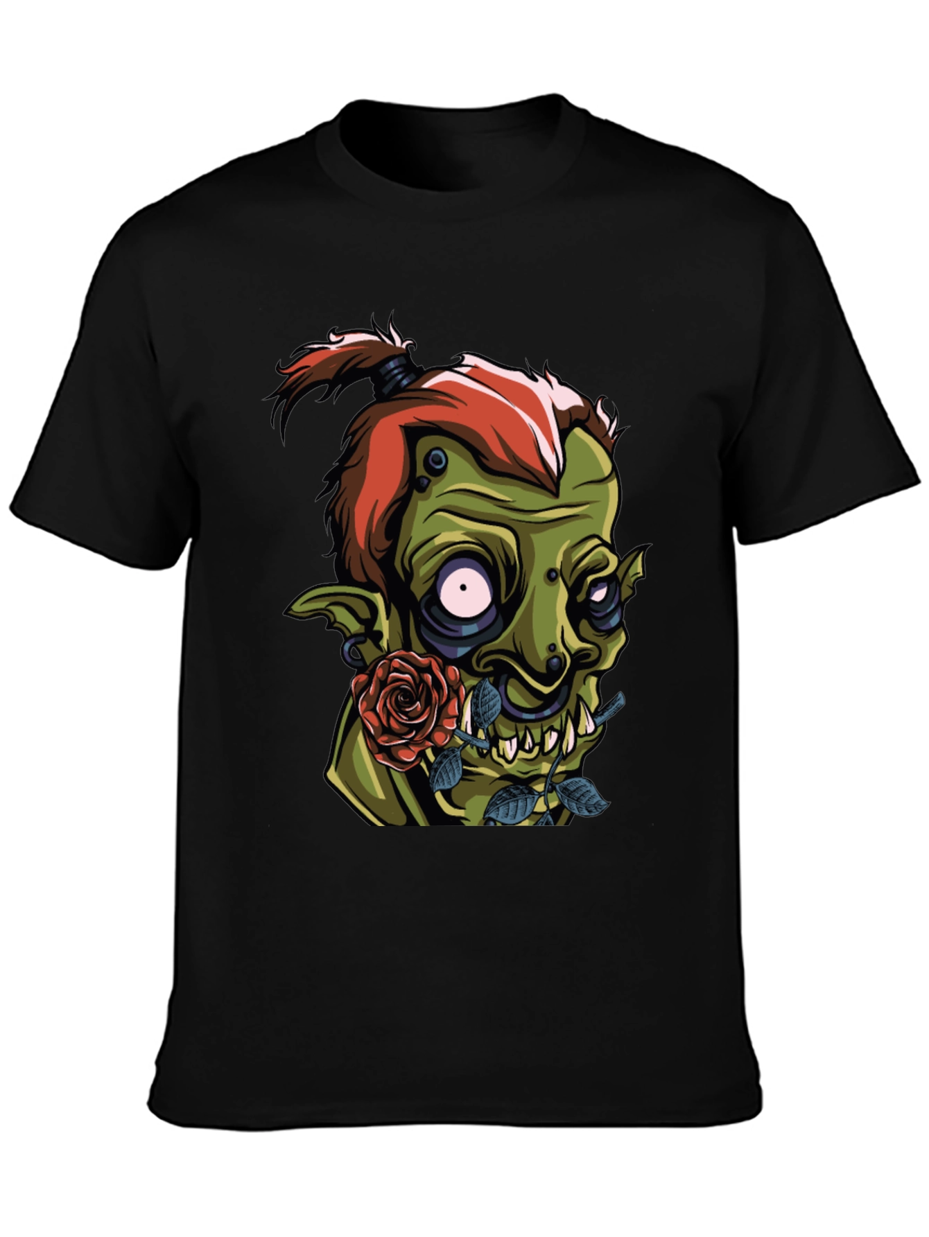 Mens Black T-Shirt - Goblin and Rose Design