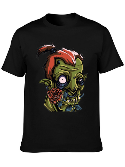 Mens Black T-Shirt - Goblin and Rose Design