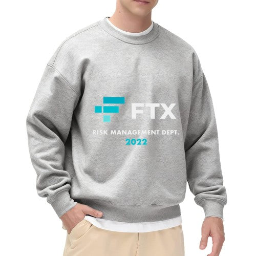 Crewneck Sweatshirt with FTX "We Are Managing Risk" 2025 Graphic - Casual Oversized Long-Sleeve Pullover, Statement Top for Men