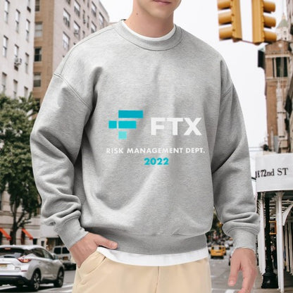 Crewneck Sweatshirt with FTX "We Are Managing Risk" 2025 Graphic - Casual Oversized Long-Sleeve Pullover, Statement Top for Men