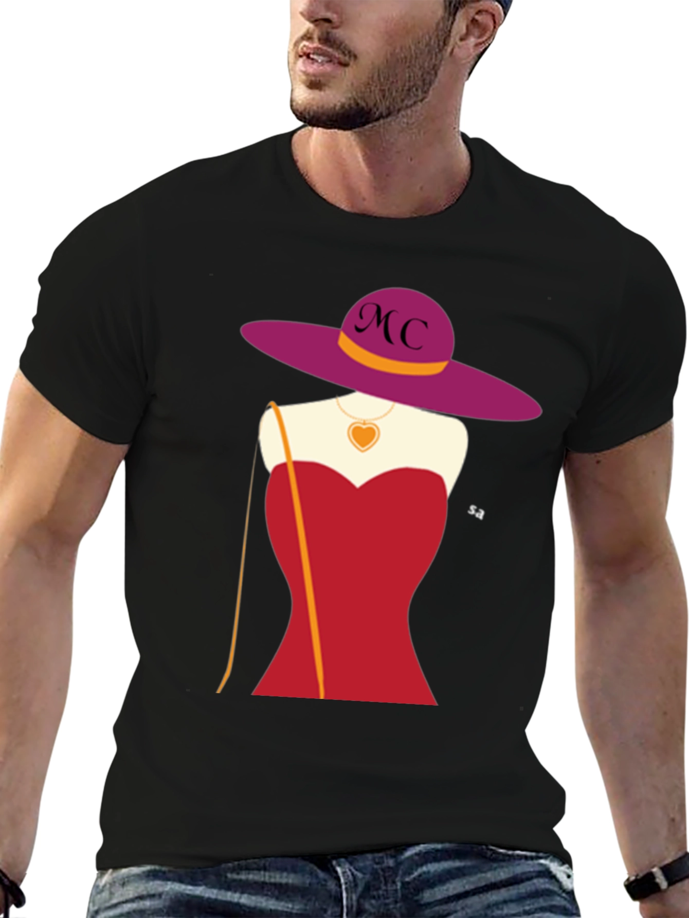 Novelty T-Shirt with Woman in Red Dress