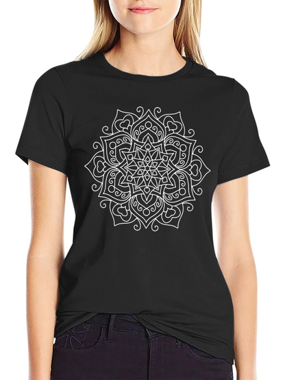 Black Tee with White Mandala Design