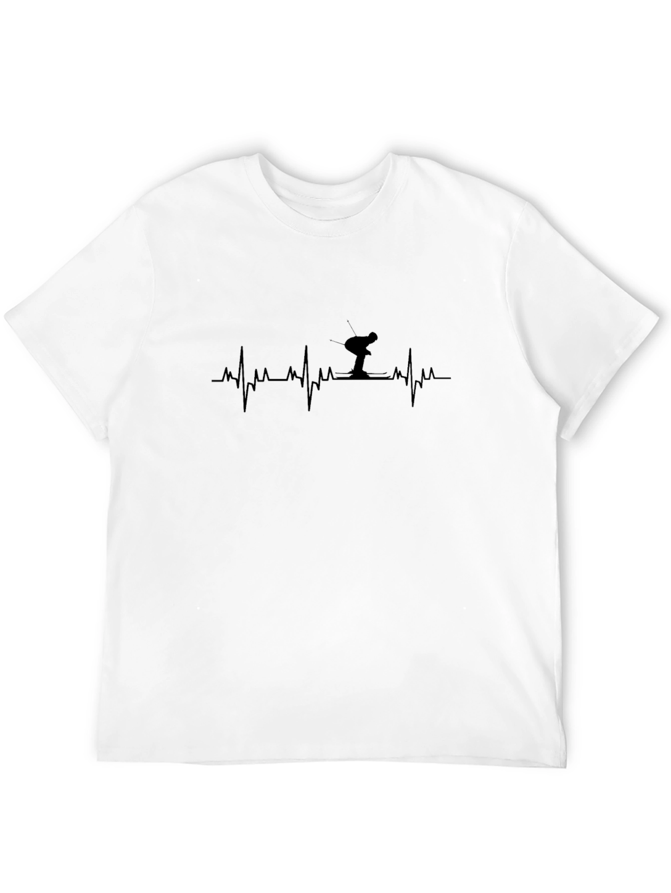 Skiing Heartbeat T-Shirt - Black Cotton Tee