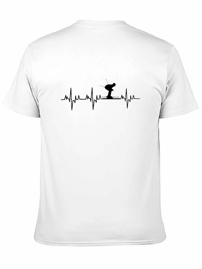 Skiing Heartbeat T-Shirt - Black Cotton Tee