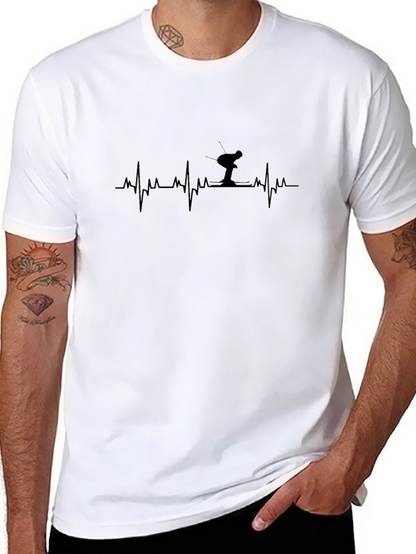 Skiing Heartbeat T-Shirt - Black Cotton Tee