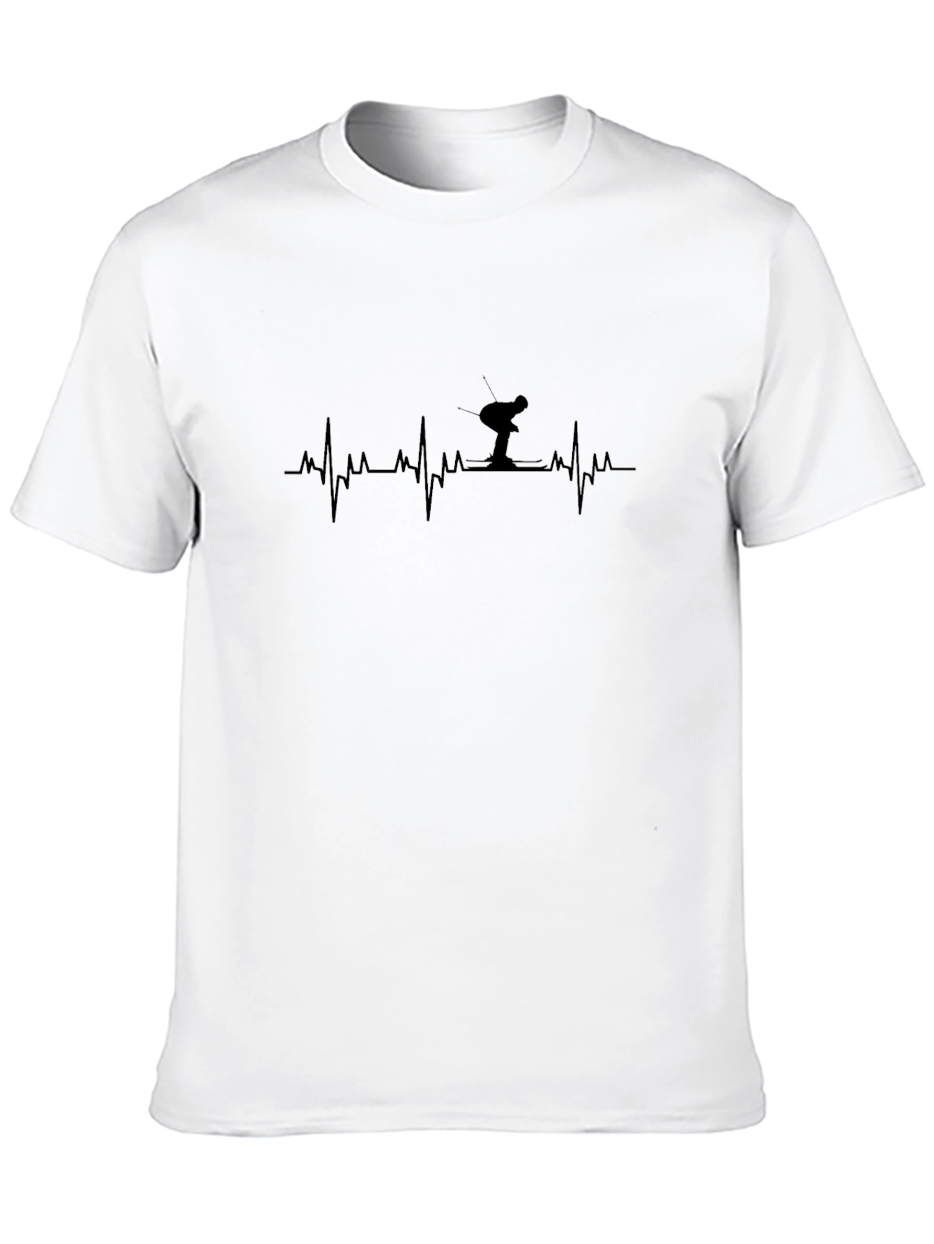 Skiing Heartbeat T-Shirt - Black Cotton Tee