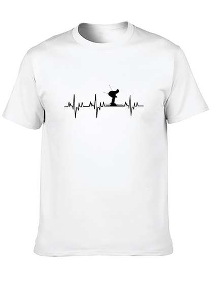 Skiing Heartbeat T-Shirt - Black Cotton Tee